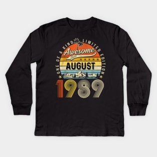 Awesome Since August 1989 Vintage 34th Birthday Kids Long Sleeve T-Shirt